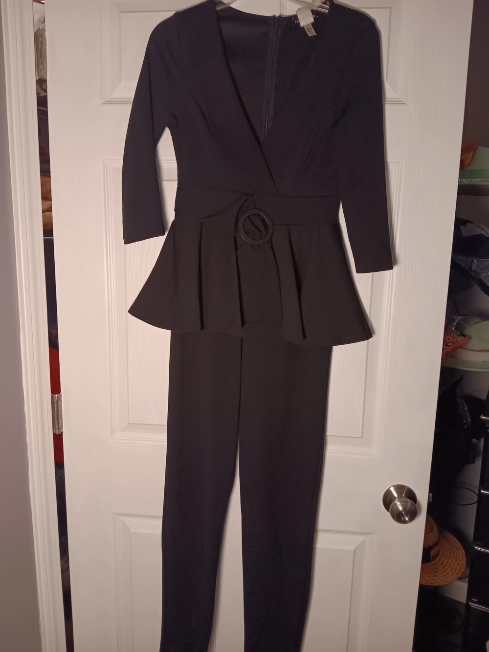 Women's Black Peplum Jumpsuit with Belt